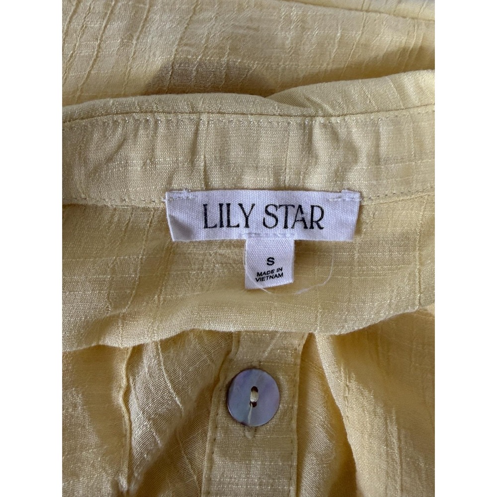 Lily Star Womens S Yellow Short Sleeve Sheer Cropped Blouse MA0681114LS - Picture 3 of 12